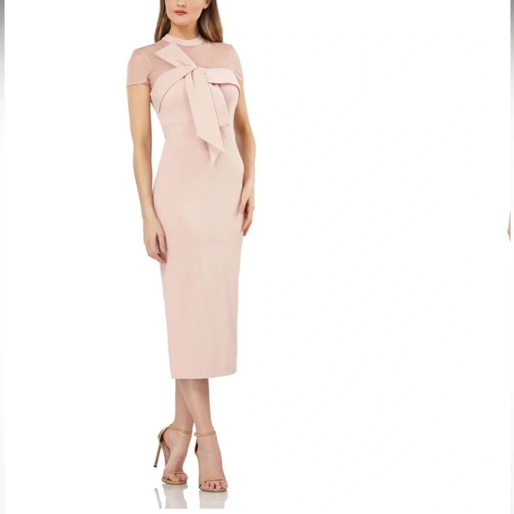 JS Collection Illusion neck, bow, midi dress size 8 off white New with tags